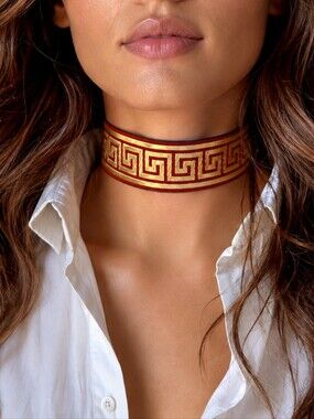 Gold Red Greek Key Silver Choker Necklace Free People Jewelry